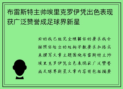 布雷斯特主帅埃里克罗伊凭出色表现获广泛赞誉成足球界新星